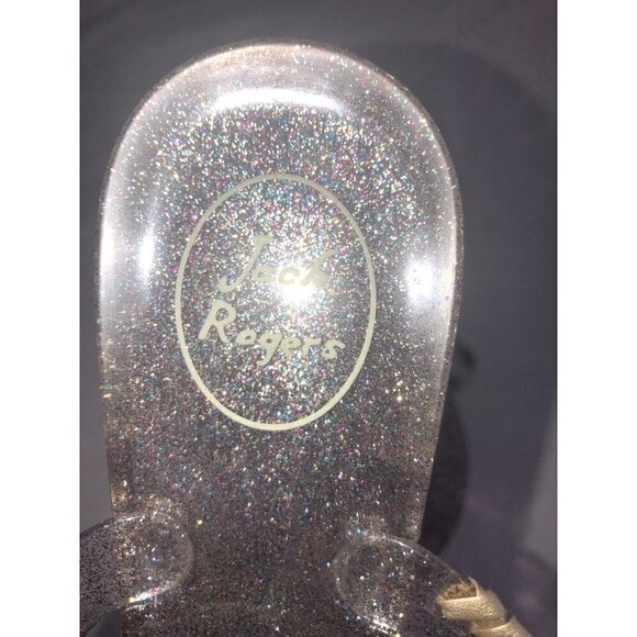 Jack Rogers Size 9 Sandals Jelly Thong Clear Glitter Medallion Gold Summer Beach - Picture 2 of 5
